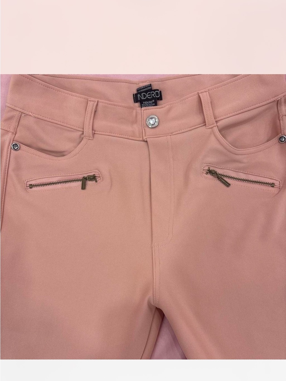 Women's Pink Ponte Skinny Pants with Zip Pocket Accents